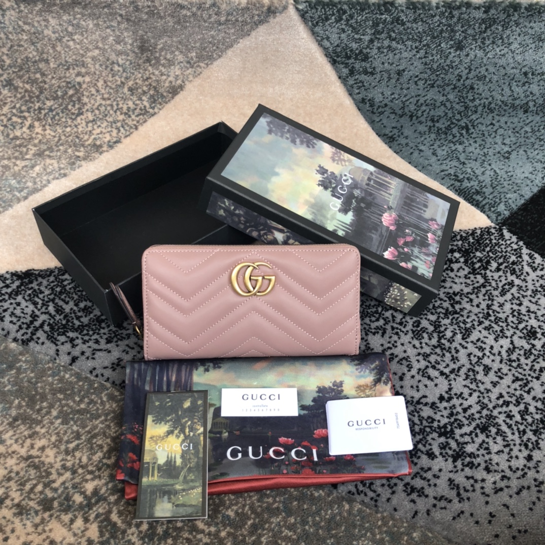 Gucci GG Marmont Zip Around Wallet 443123 Dusty pink